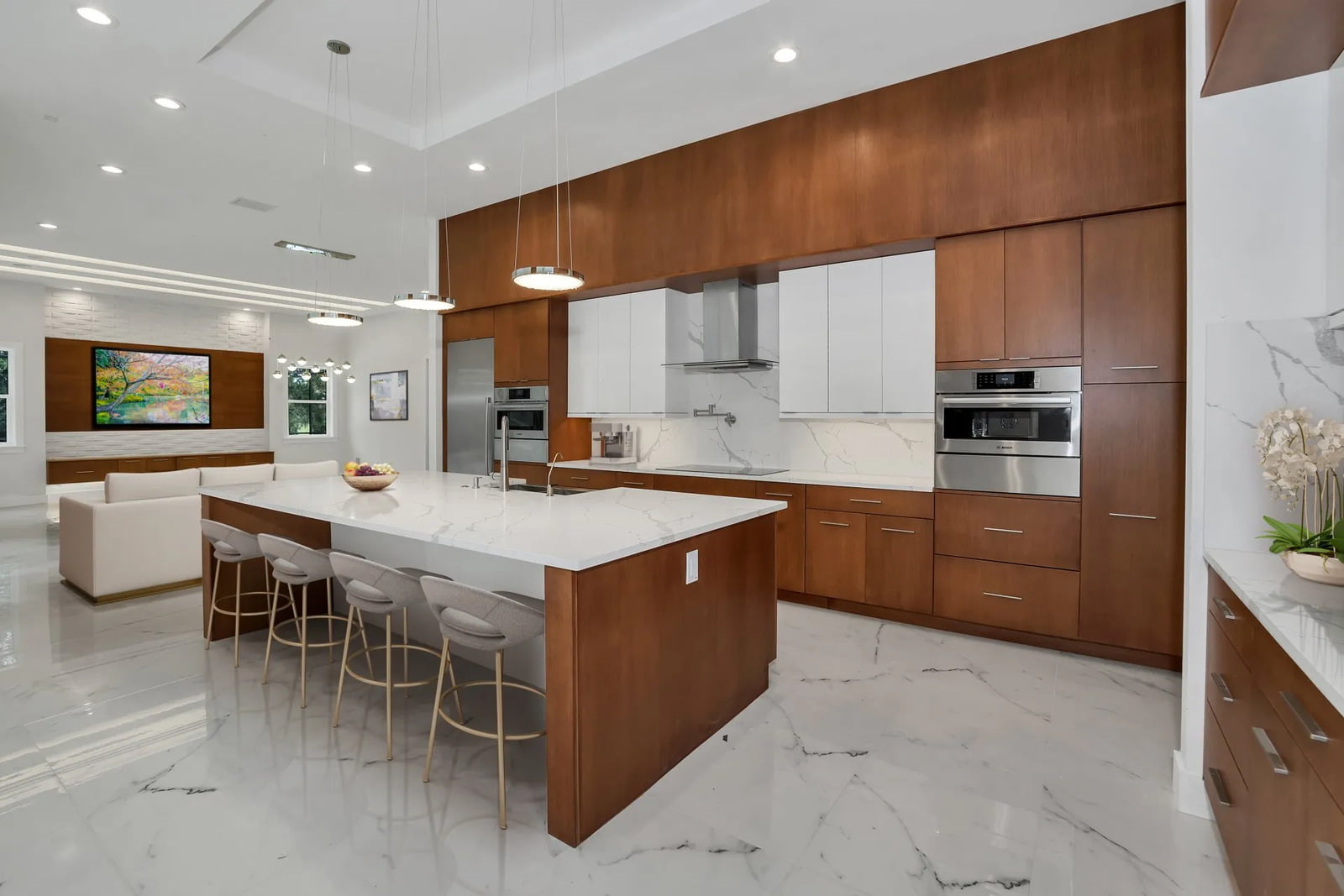 Kitchen area with seating in a luxury home in Massachusetts